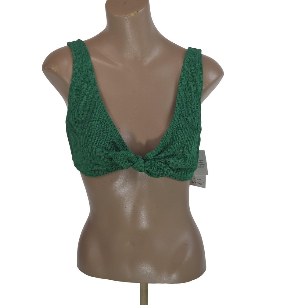 & Other Stories Swim Top‎ Womens 12 Green Textured Bralette Knot Front Lined NWT